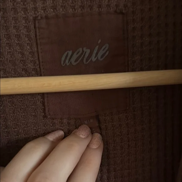 Aerie Anytime Fave Brown Waffle Knit Button-Up Shirt - Picture 5 of 6